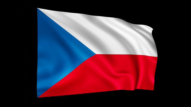 The flag of Czech Republic isolated on black, realistic 3D wavy flag render illustration.