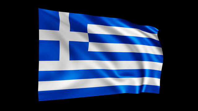 The flag of Greek isolated on black, realistic 3D wavy flag render illustration.