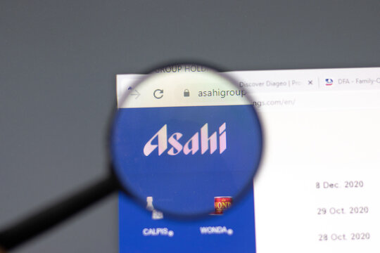 New York, USA - 15 February 2021: Asahi Group website in browser with company logo, Illustrative Editorial.