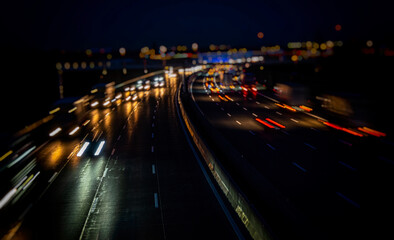 busy highway traffic at night
