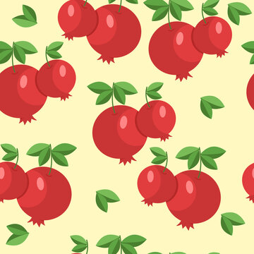 Pomegranate red and green leaves, seamless pattern.
Red pomegranate seamless pattern vector illustration of pomegranate.