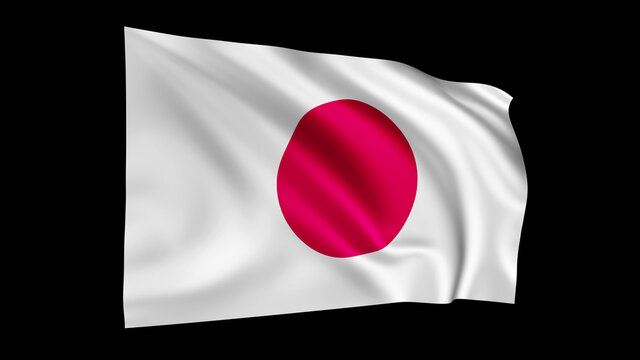 The flag of Japan isolated on black, realistic 3D wavy Japanese flag render illustration.