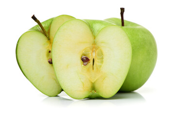 half green apple on white background