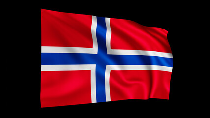 The flag of Norway isolated on black, realistic 3D wavy Norwegian flag render illustration.