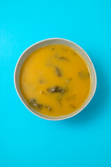 vegetable soup with spinach in the bowl