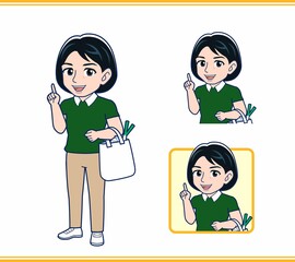 緑の半袖服を着た若い女性