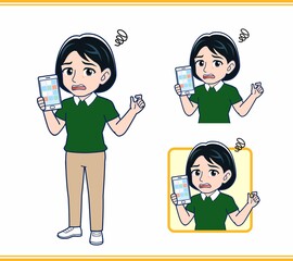 緑の半袖服を着た若い女性