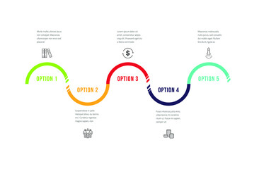 Vector modern infographic data design template. Vector illustration with 5 steps and icons. Can be used for workflow layout, diagram, annual report, web design.