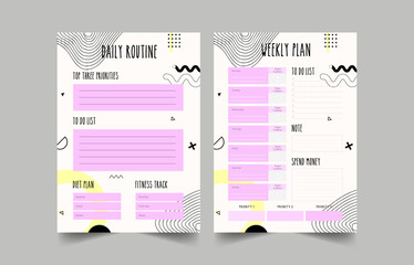 Minimalist planners. Daily, weekly, monthly planner template. Bullet Journal.   Cute and simple printable to do list. Business organizer page. Paper sheet. 