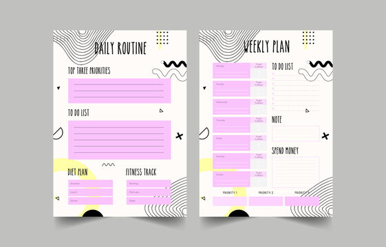 Minimalist planners. Daily, weekly, monthly planner template. Bullet Journal.   Cute and simple printable to do list. Business organizer page. Paper sheet. 