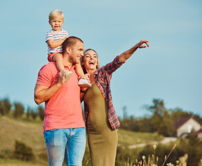 Fototapeta premium child family outdoor man father boy son happy happiness lifestyle having fun bonding together smiling