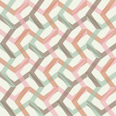 Zigzag. Mosaic with geometric shapes. Seamless pattern. Design with manual hatching. Textile. Ethnic boho ornament. Vector illustration for web design or print.