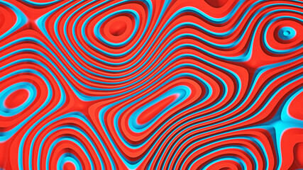 Fototapeta na wymiar Abstract background, fancy blue and red lines, circular striped pattern, 3D render illustration
