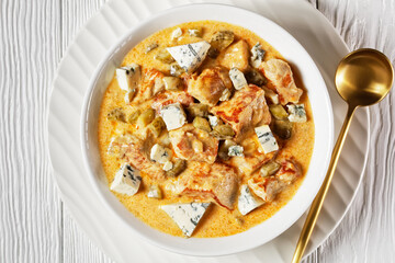 German pork stew with blue mold cheese, top view