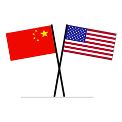 United States of America (USA) and China Flags on poles symbolizing relationship partnership and diplomacy.