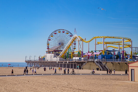 Santa Monica pier with Pacific wheel and rolercoster. It was closed due to corona virus