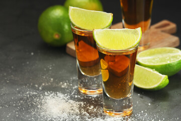 Shots with tequila with salt and lime