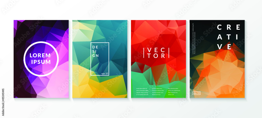 Poster triangle vector banners collection. set of low poly triangular backgrounds. modern colorful low poly