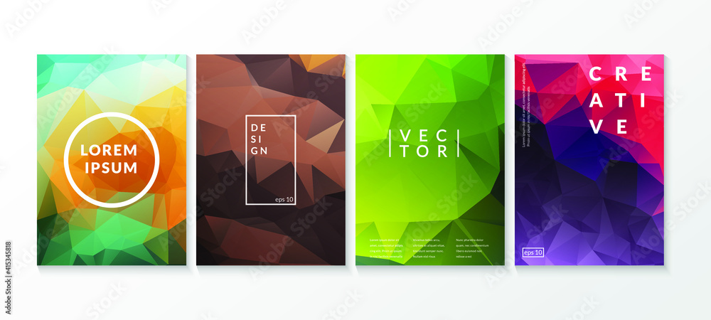 Poster triangle vector banners collection. set of low poly triangular backgrounds. modern colorful low poly