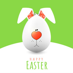 Vector Easter card with a bunny and an egg, a round body in the form of an egg, a bunny on the grass