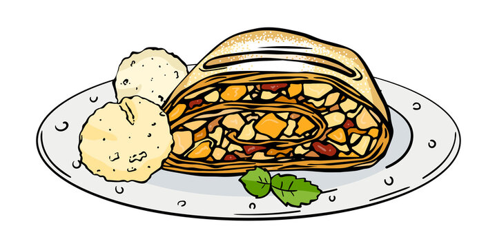 apple strudel with ice cream on plate clip art preview