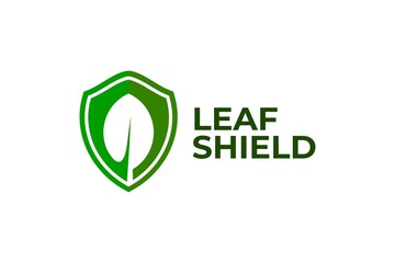 illustration of shield and leaf. nature logo vector.