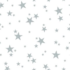 Seamless pattern with small silver stars on white background. - 415346873