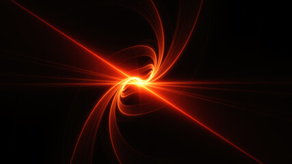 Abstract background, smooth red lines on a black background.