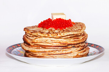 pancakes with red caviar and butter