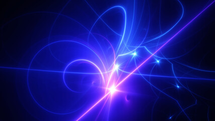 Abstract background, smooth blue and red lines on a black background.