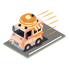 Pancake delivery icon. Isometric illustration of pancake delivery vector icon for web
