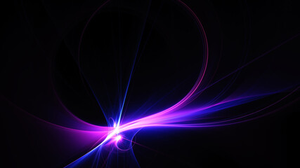 Abstract background, smooth blue and red lines on a black background.