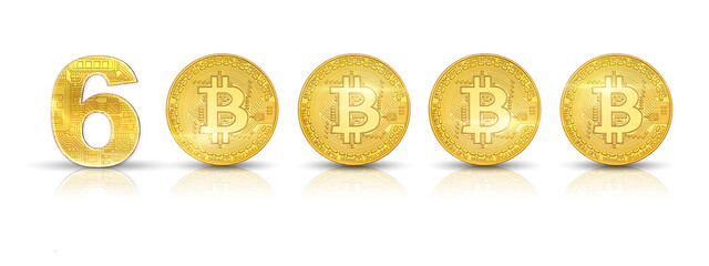 bitcoin crypto-currency new record at 60000 dollars. Isolated on white background. Crypto asset for the asset as virtual gold. Bitcoin hits a new all-time-high record in 2021. 3D illustration.