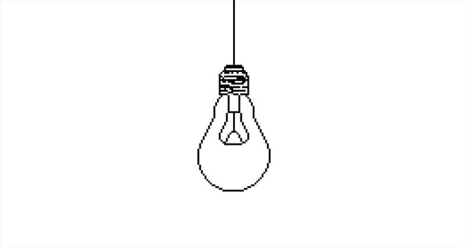 Light Bulb Turning On and Turning Off. Pixel art 8 bit 4K Motion Design Animation Loop Alpha channel