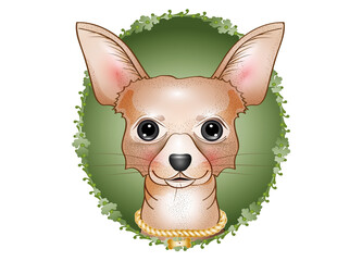 niedliches Chihuahua Hund Porträt im grünen Rahmen