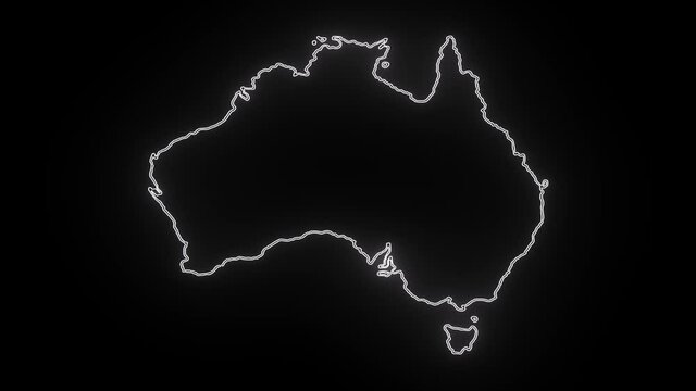 Neon Map of Australia, Australia outline, Animated close up map of Australia
