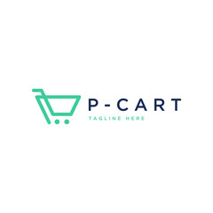 shopping cart design logo with letter P