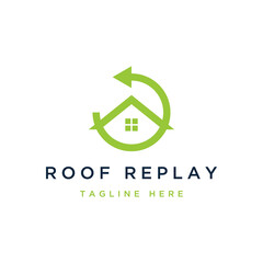 roof repair logo design or house roof with a replay sign