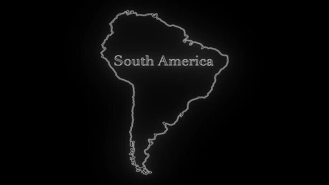 Neon Map of South America, South America outline, Animated close up map of South America