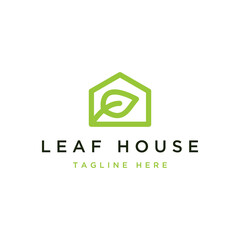 house plant design logo, or house with leaves