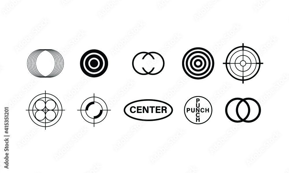 Poster icon collection set of various target of sports logo edition in simple black and white style. geomet