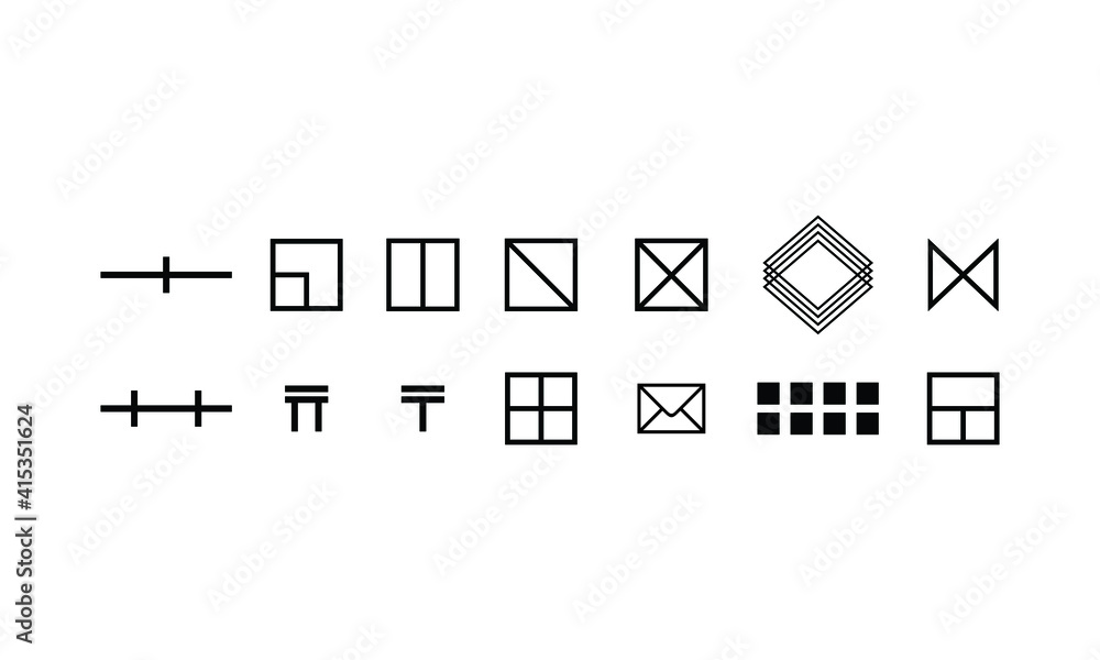 Poster icon collection set of various random square logo edition in simple black and white style. geometric