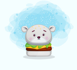 Cute little burger in animal illustration. Mouse cartoon character Premium Vector