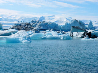 Iceberg snow Ice floes in Iceland jokulsarlon lagoon, cold polar climate, incredible arctic...