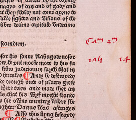 An original leaf from William Caxton's 1482 first edition, Polycronicon. It is printed with red rubricated initials in a black lettre batarde type on paper.  Printed in Westminster, London.
