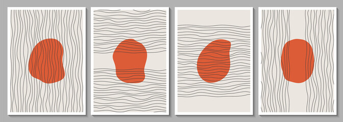 Fototapeta premium Geometric minimalist abstract hand painted poster for wall decor, print design. Vector illustration linear shapes canvas