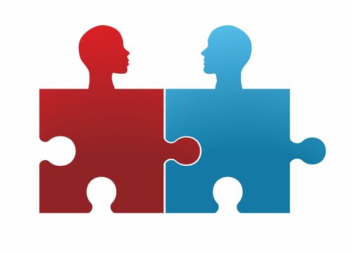 recommend clip art: Woman and man profiles on puzzle pieces. Vector illustration. EPS10.