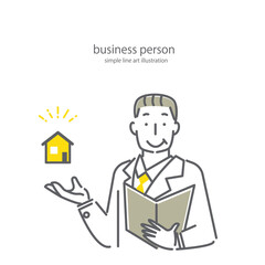 ベテランビジネスマンのシンプルでおしゃれな線画イラスト素材　ファイナンシャルプランナー