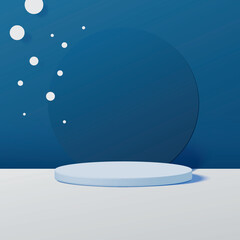 Podium stand in blue background for product presentation with white bubble