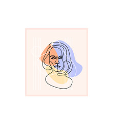 Obraz premium Modern fashionable illustration. Abstract trendy minimalistic face in one line. Pastel shades. Images for t-shirt print, web, banners, posters, textiles. Vector
